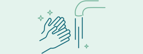 Prostatakrebs: Icon Händewaschen Icon von zwei Händen unter einem Wasserhahn